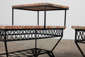 Pair of Salterini Style "Ribbon" Side Tables with Marble Table Tops