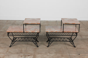 Pair of Salterini Style "Ribbon" Side Tables with Marble Table Tops