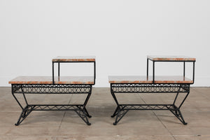 Pair of Salterini Style "Ribbon" Side Tables with Marble Table Tops