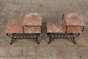 Pair of Salterini Style "Ribbon" Side Tables with Marble Table Tops