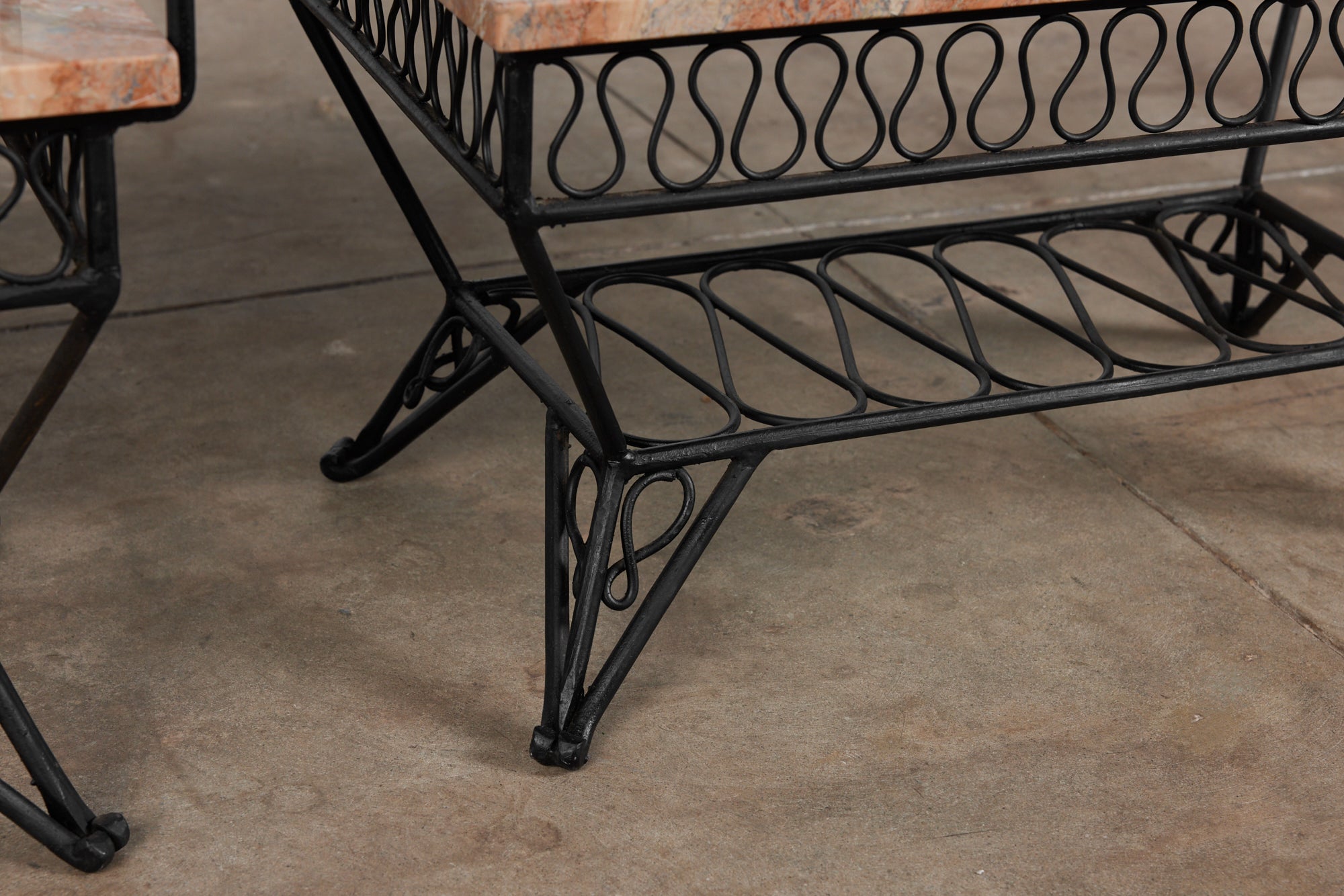 Pair of Salterini Style "Ribbon" Side Tables with Marble Table Tops
