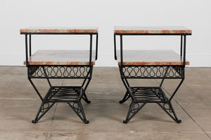 Pair of Salterini Style "Ribbon" Side Tables with Marble Table Tops