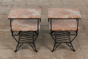 Pair of Salterini Style "Ribbon" Side Tables with Marble Table Tops