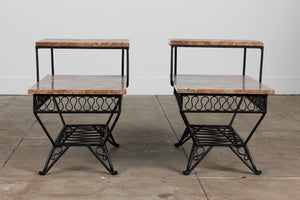 Pair of Salterini Style "Ribbon" Side Tables with Marble Table Tops