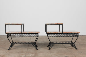 Pair of Salterini Style "Ribbon" Side Tables with Marble Table Tops