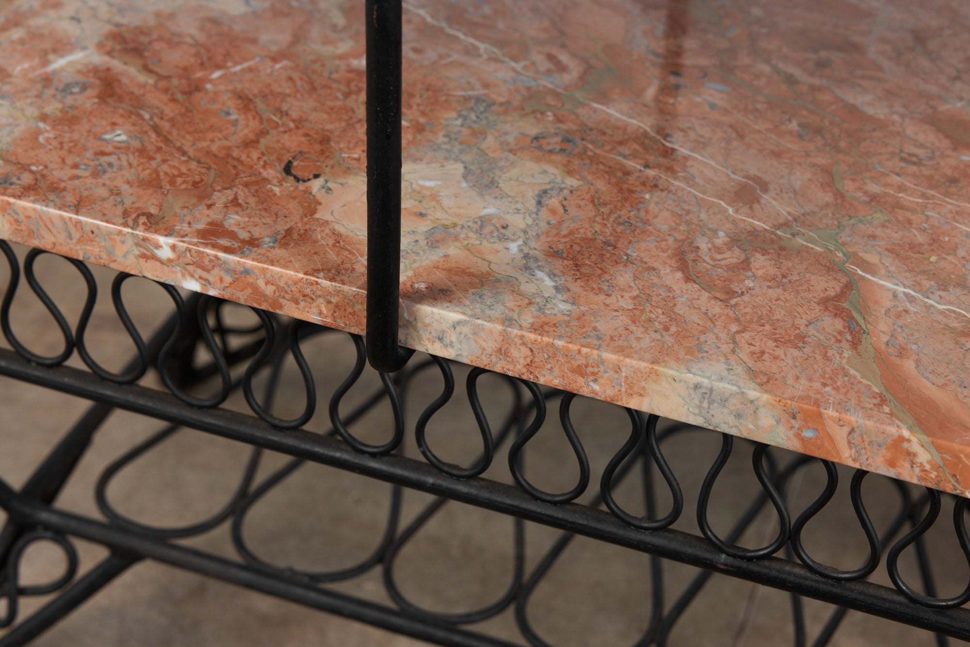 Pair of Salterini Style "Ribbon" Side Tables with Marble Table Tops