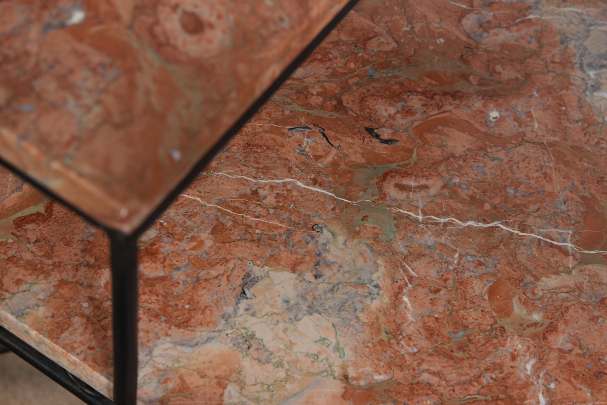 Pair of Salterini Style "Ribbon" Side Tables with Marble Table Tops