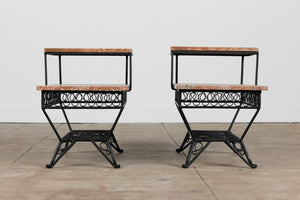 Pair of Salterini Style "Ribbon" Side Tables with Marble Table Tops