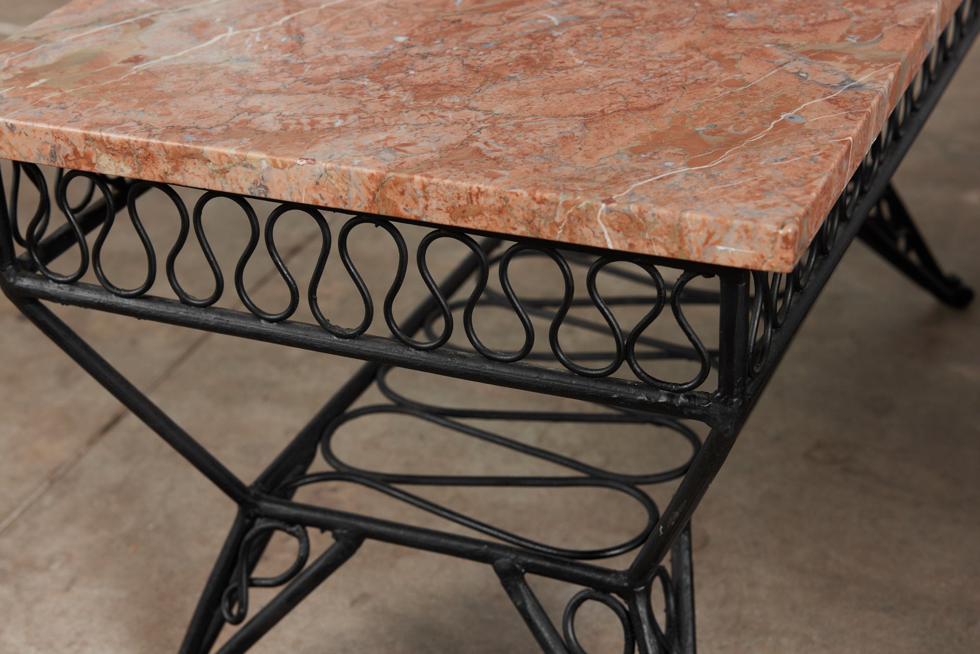 Pair of Salterini Style "Ribbon" Side Tables with Marble Table Tops