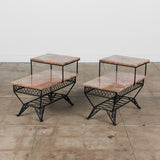 Pair of Salterini Style "Ribbon" Side Tables with Marble Table Tops