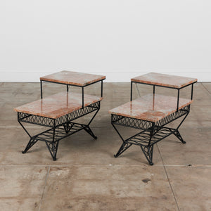 Pair of Salterini Style "Ribbon" Side Tables with Marble Table Tops