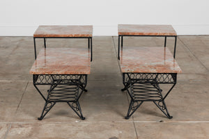 Pair of Salterini Style "Ribbon" Side Tables with Marble Table Tops