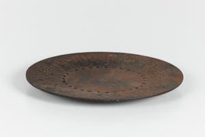 Patinated Metal Dish with Raised Geometric Pattern