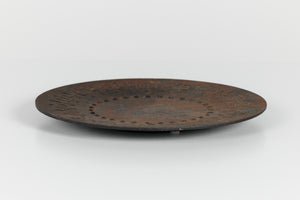 ON HOLD ** Patinated Metal Dish with Raised Geometric Pattern