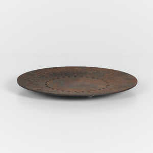 Patinated Metal Dish with Raised Geometric Pattern