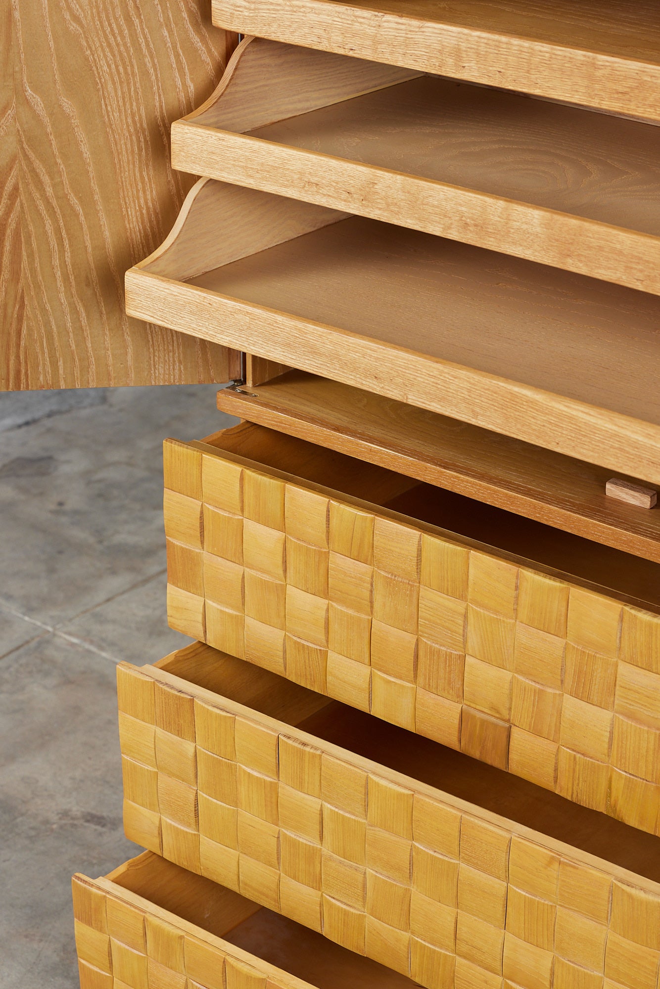 ON HOLD ** Paul Laszlo "Basket Weave" Highboy Dresser for Brown Saltman