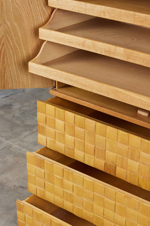 ON HOLD ** Paul Laszlo "Basket Weave" Highboy Dresser for Brown Saltman