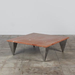 Red Marble Coffee Table with Angular Chrome Legs