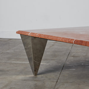 Red Marble Coffee Table with Angular Chrome Legs