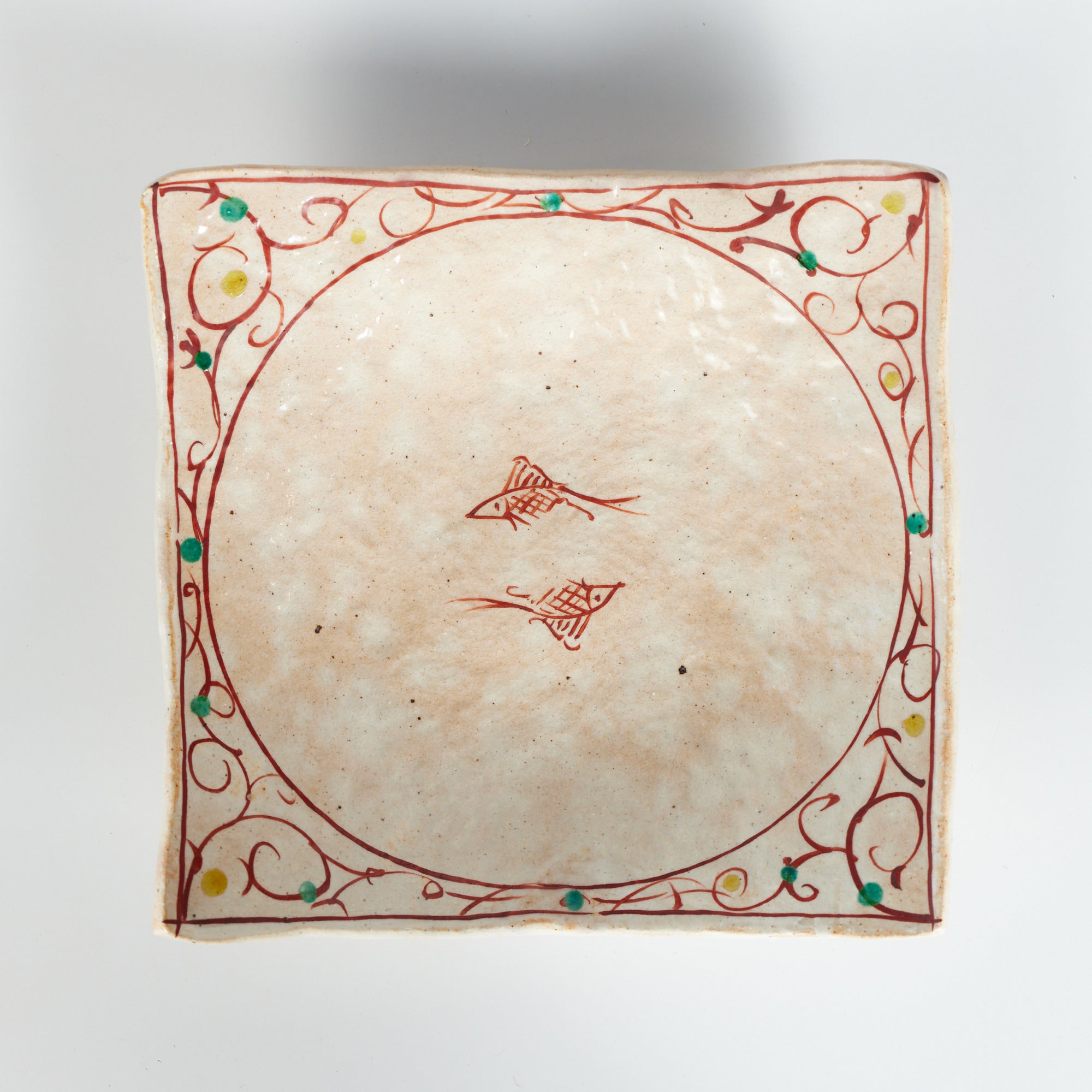 Ceramic Glazed Square Plate with Hand Painted Designs