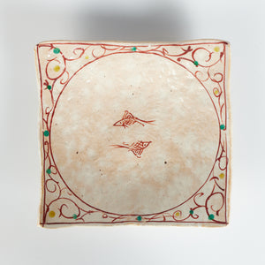 Ceramic Glazed Square Plate with Hand Painted Designs