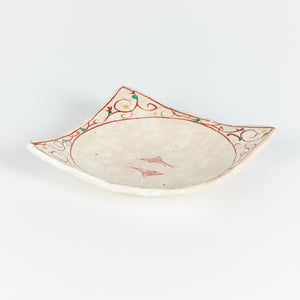 Ceramic Glazed Square Plate with Hand Painted Designs