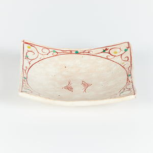 Ceramic Glazed Square Plate with Hand Painted Designs