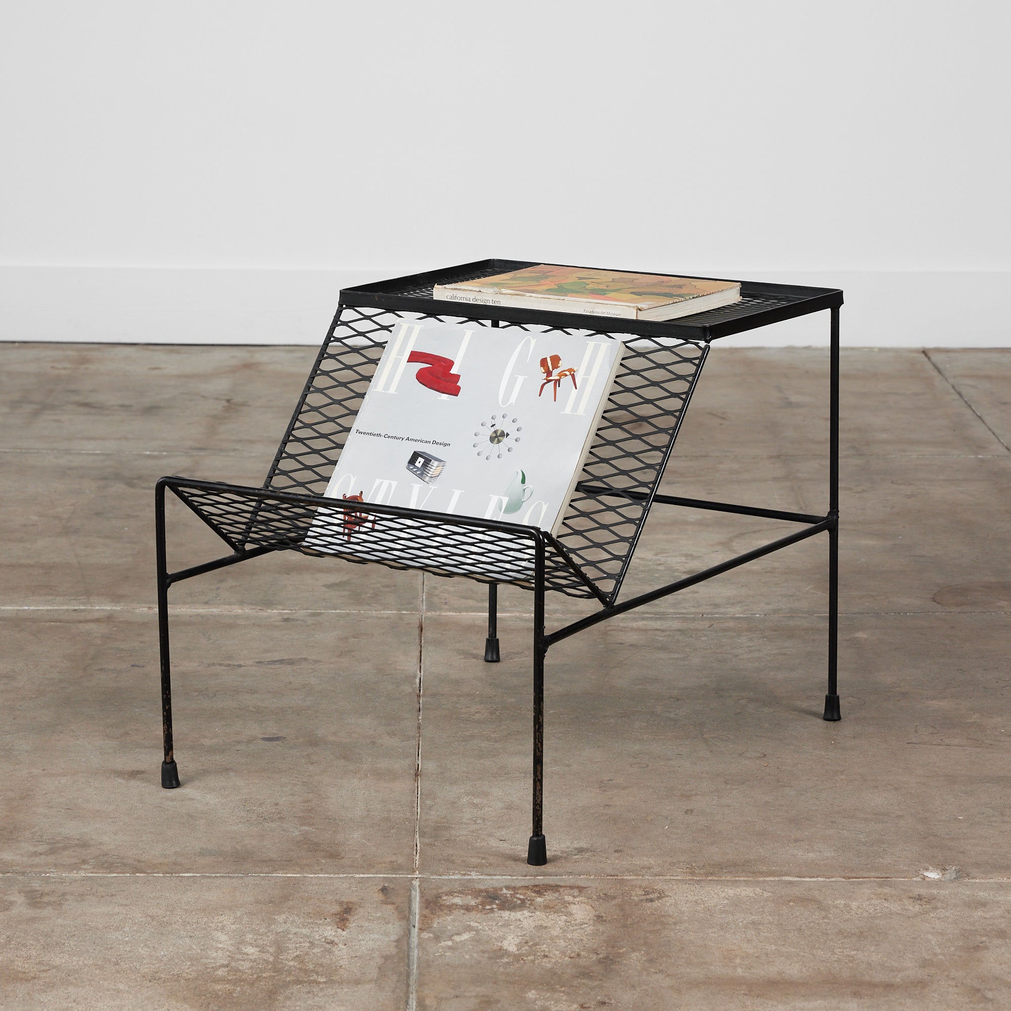 Expanded Metal Side Table with Magazine Rack