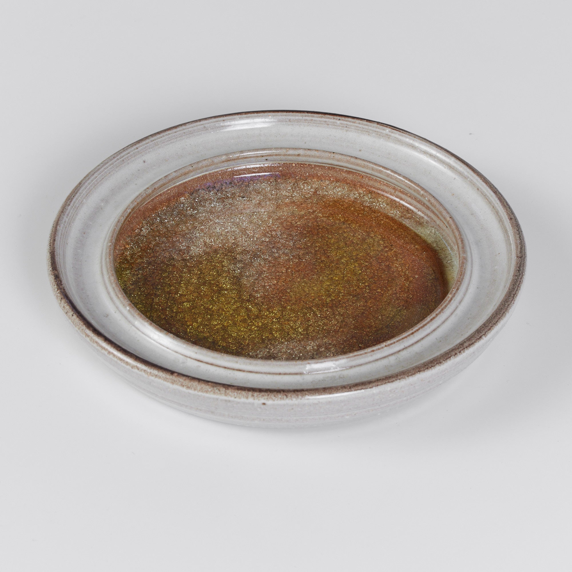 Studio Ceramic Dish with Golden Crushed Glass Inlay