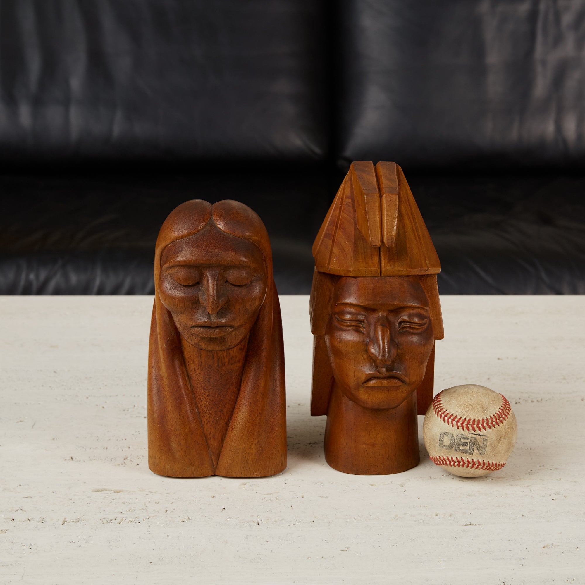 Pair of Wooden Native American Busts