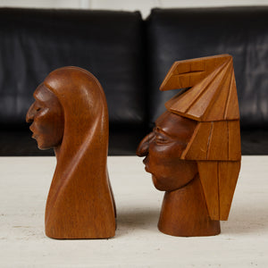 Pair of Wooden Native American Busts