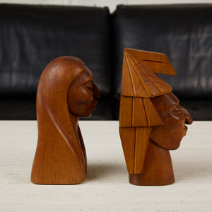 Pair of Wooden Native American Busts