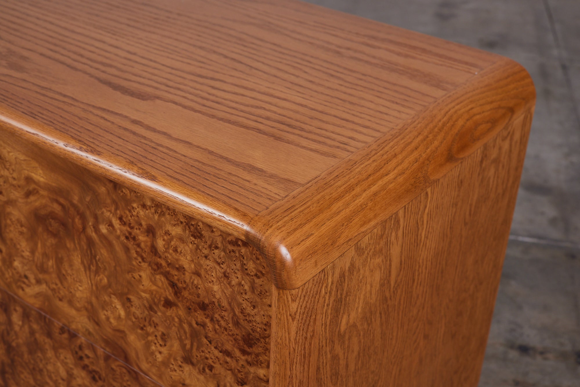 Oak and Burlwood Six Drawer Dresser