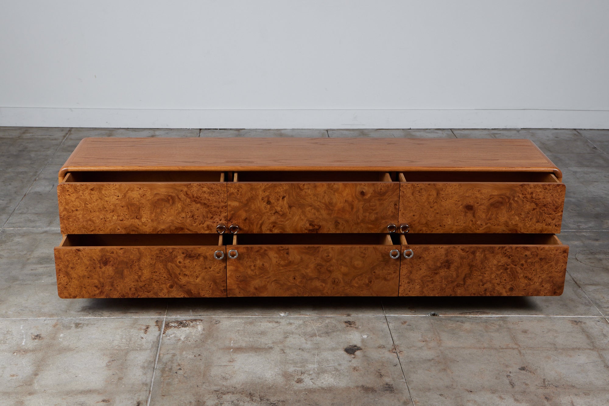 Oak and Burlwood Six Drawer Dresser