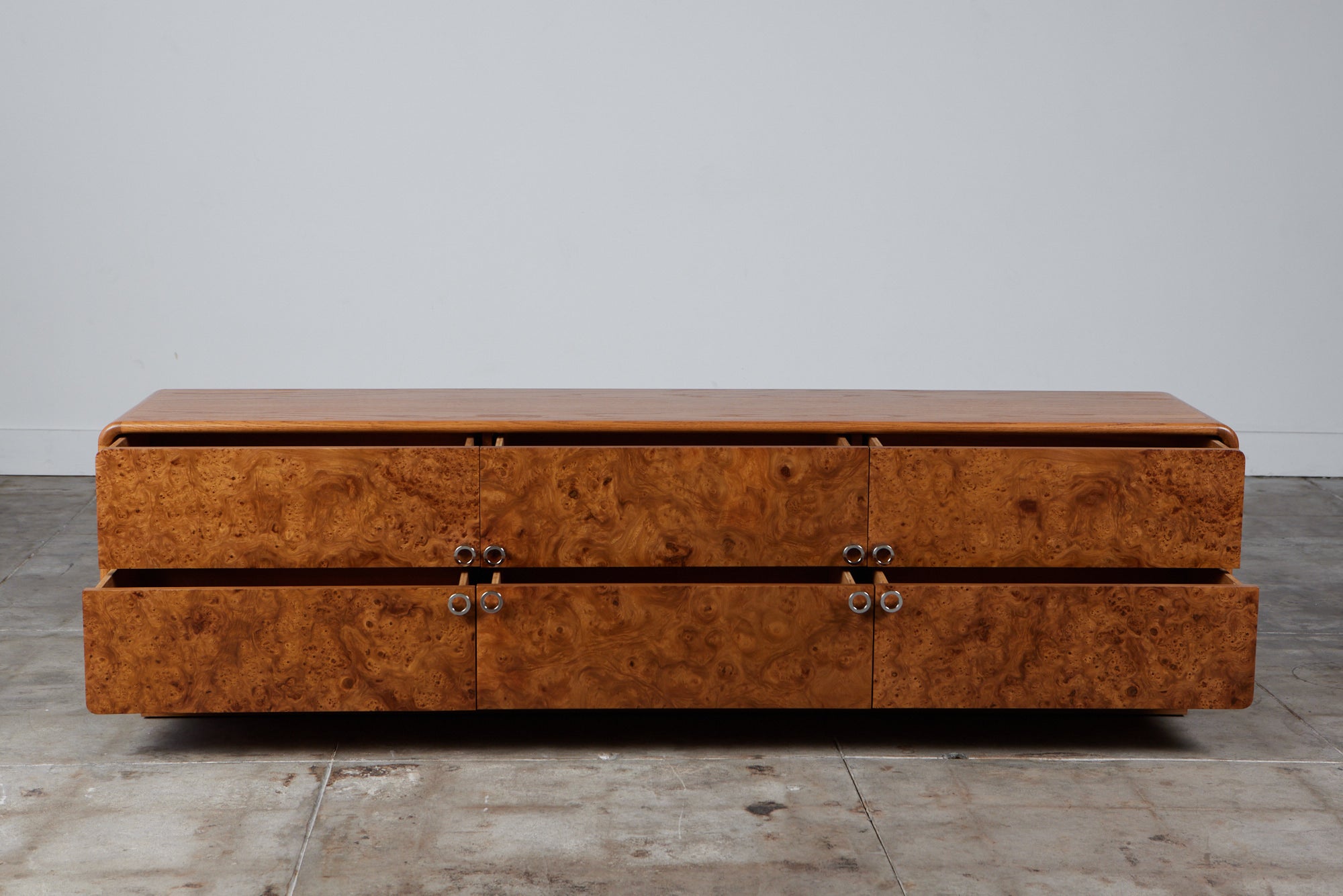 Oak and Burlwood Six Drawer Dresser