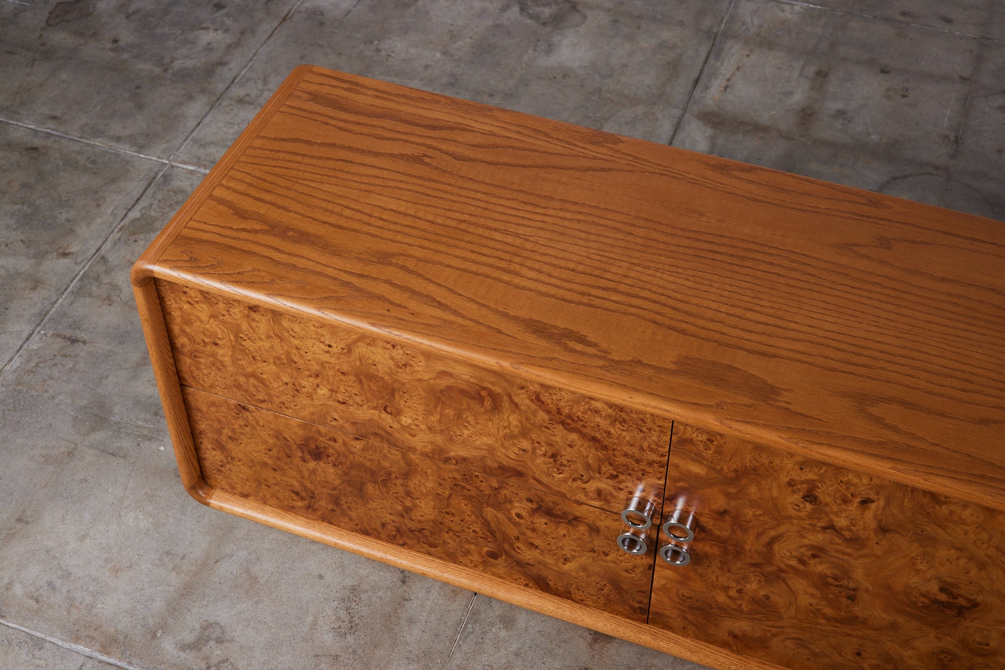 Oak and Burlwood Six Drawer Dresser