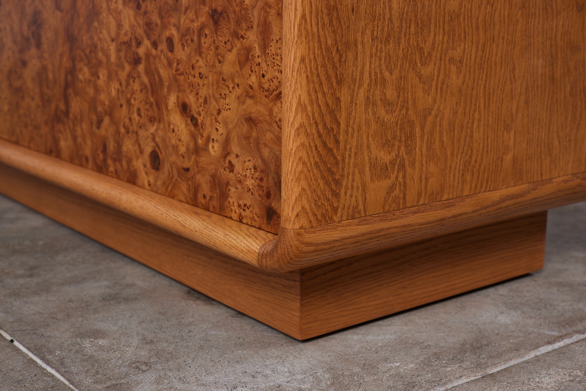 Oak and Burlwood Six Drawer Dresser