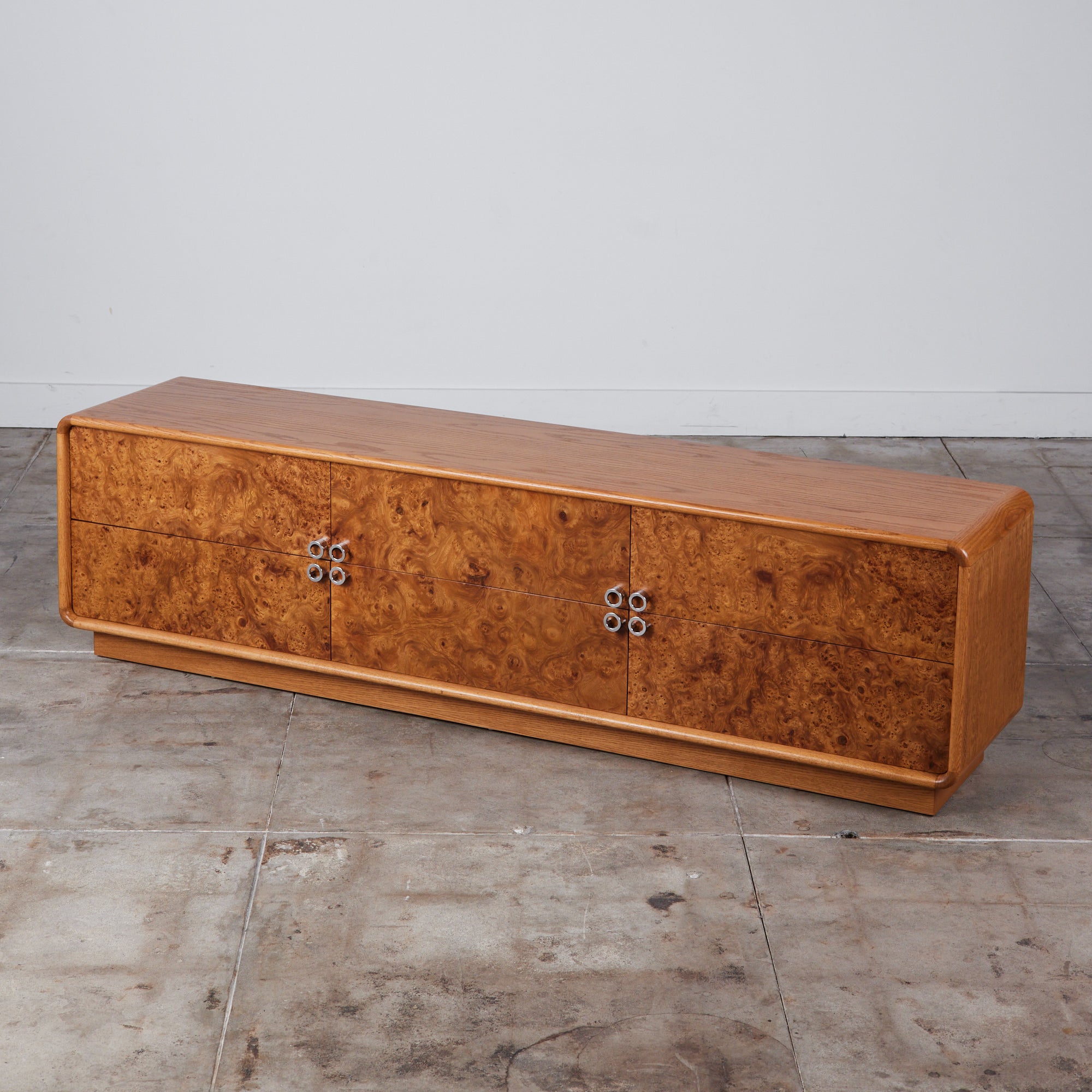 Oak and Burlwood Six Drawer Dresser